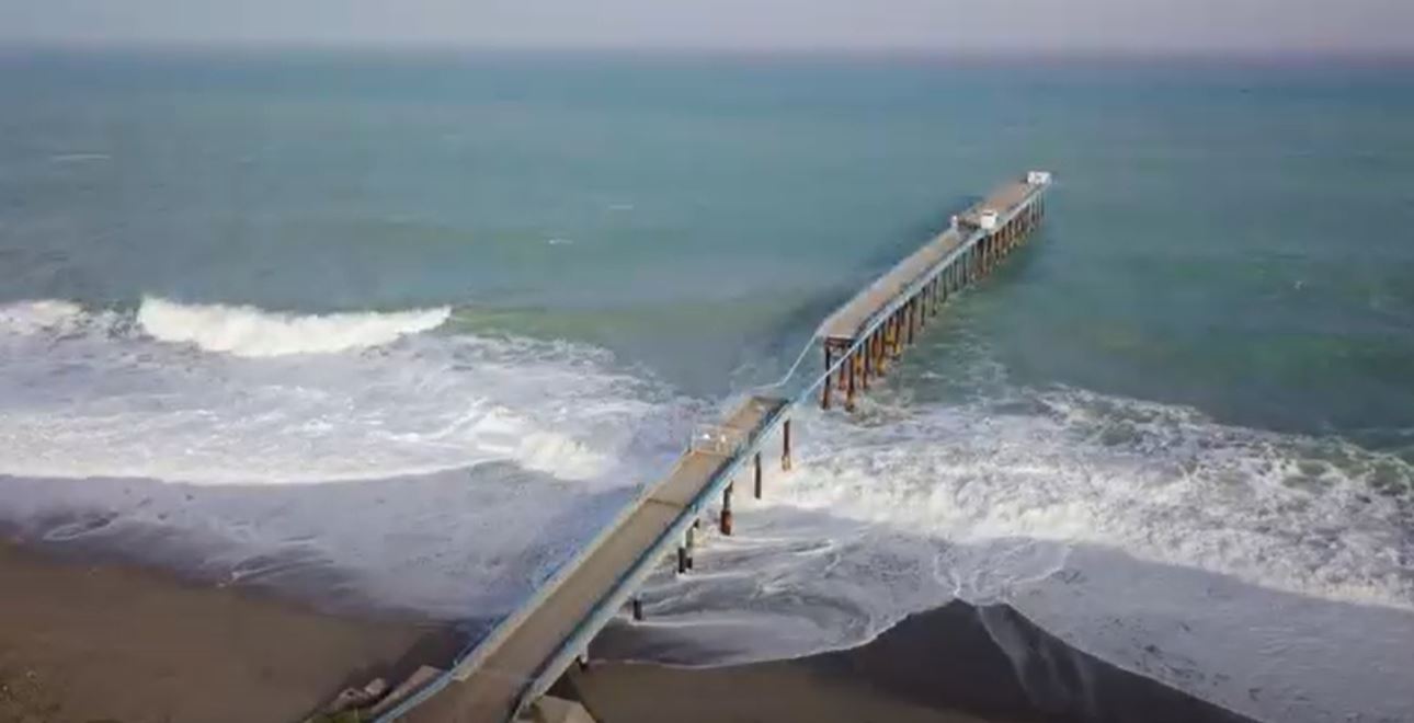 Stock footage of a damaged pier on a stormy ocean!